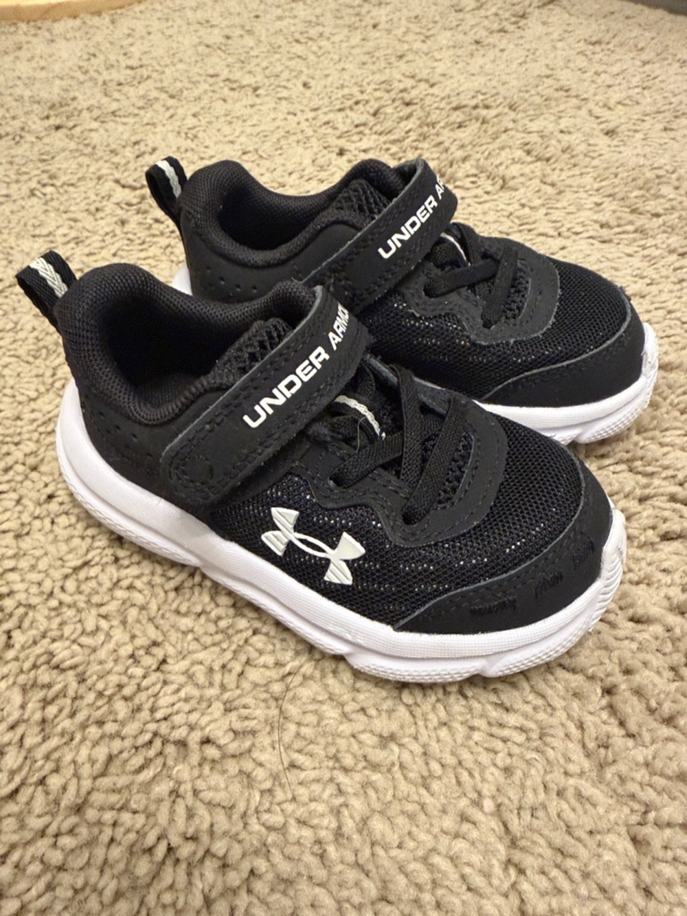 Under Armour Kids Black and White Velcro Athletic Sneakers